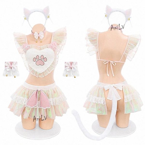 anilv Liebe Katze Mädchen Meow Süßigkeiten Kuchen Maid Uniform Cosplay Frauen Illusory Farbe Nette Outfit Kostüm z2M7 #