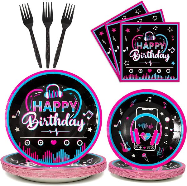 Produkte Musik-Tik-Party-Mottoparty-Dekorationen, Ballon-Banner für Kinder, wie Musik, Kuchendekoration, Geburtstagsparty-Zubehör, Pappteller, Tassen