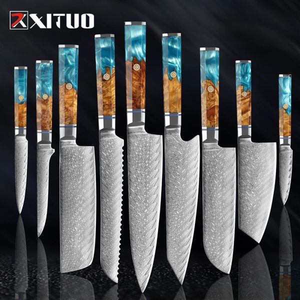 Куртки Xituo, 19 шт., высококачественный кухонный нож из дамасской стали, 67 слоев, японский дамасский стальной нож с острым лезвием, нож шеф-повара, подарочный набор ножей