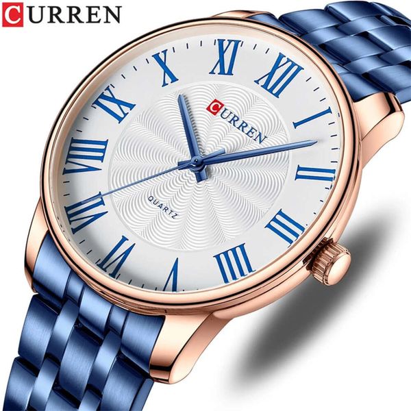 CURREN/CARREN 8422 Relógio casual masculino de quartzo com mostrador grande romano digital pulseira de aço relógio minimalista