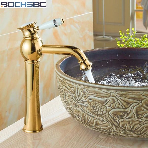 Badezimmer-Waschtischarmaturen BOCHSBC Gold-Keramik-Wasserhahn, antiker Küchenmischer, europäischer Vintage-Stil, Fuller-Art-Wasserhahn