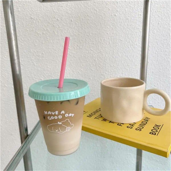 Tazze Simpatiche tazze di paglia Kawaii riutilizzabili caffè tazze fredde di plastica per acqua succo di latte tè BPA bottiglia potabile bicchieri