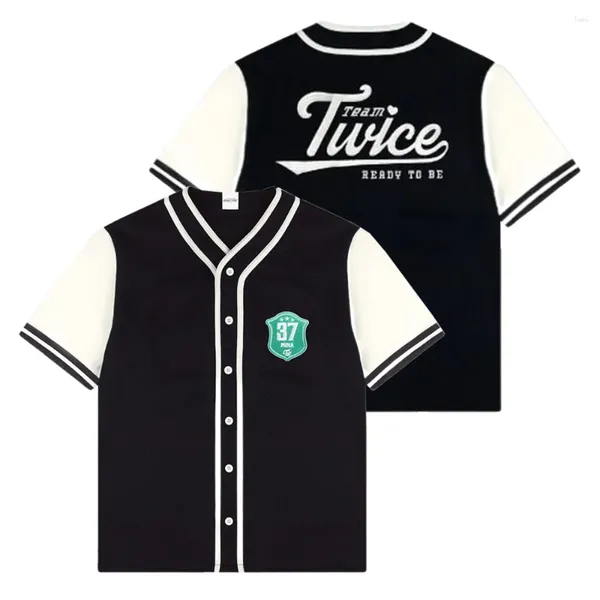Herren-T-Shirts Kpop Twice Mina Merch 5. World Tour Baseball-Trikot Streetwear 3D-V-Ausschnitt Kurzarm-T-Shirt Männer Frauen Modekleidung