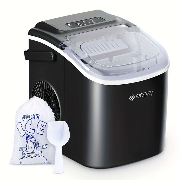 Bancada portátil Ecozy de 1 unidade, 9 cubos prontos em 6 minutos, 26 libras em 24 horas, máquina autolimpante com sacos/colher de gelo em pé/cesta de gelo para festa na cozinha