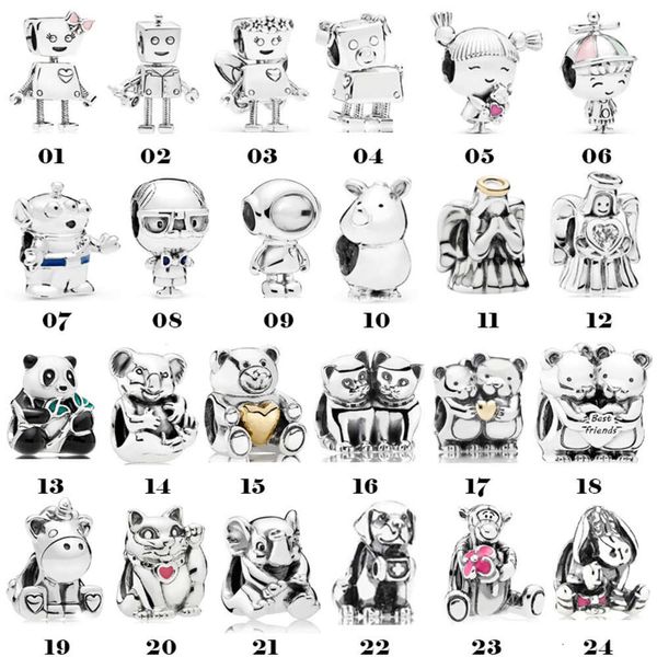 DIY Pandorabracelet Pandoras Cazibe Bilezik Bronz Robot Sevimli Kişilik Panda Hayvan Tarzı Boncuklu Bilezik DIY Aksesuarları