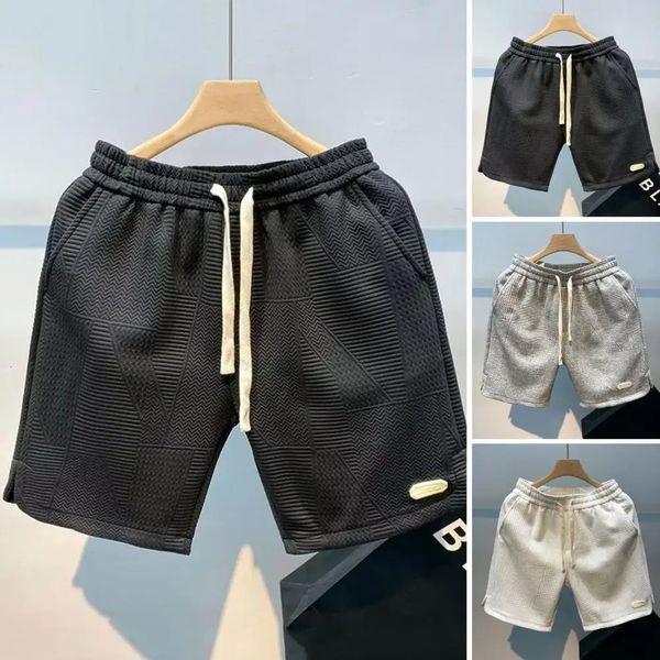 Verão correndo shorts para homens casuais jogging esportes shorts com padrão de onda cor sólida escovado solto ajuste ginásio esportes shorts 240328