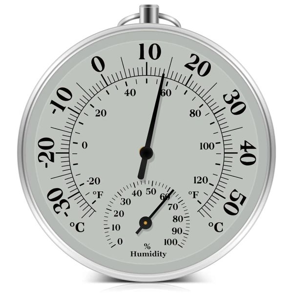 Messgeräte 10 cm Innenraumthermometer mit Aluminiumgehäuse Außenwetterstation für Badezimmer Küche Auto Weinschrank Batteriefrei