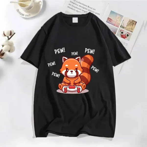 Herren T-Shirts Kurzarm T-Shirt Roter Panda spielt Videospiele Lustige Damen Top Mode Freizeitkleidung 2000er Jahre Ästhetische T-Shirts Anime Y2k