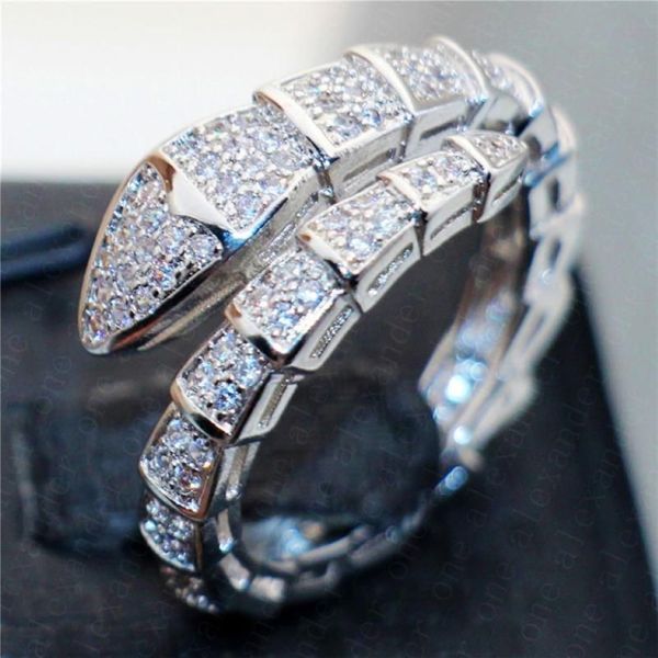 Marke 925 Sterling Silber Schlange Ringe für Frauen Luxus Pave Diamant Verlobungsring Hochzeit Weiß Topas Schmuck gestempelt 10kt Clust1952