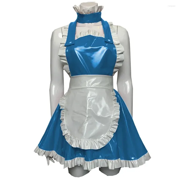 Vestidos casuais sexy cosplay babados pvc festas látex empregada vestir-se bonito retro aventais para mulheres meninas garçonete japonês S-7XL