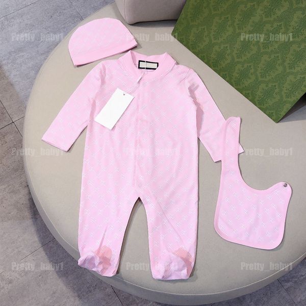 Macacão de bebê + chapéus + babadores 3 pçs algodão bebê recém-nascido roupas do menino primavera marca conjuntos de roupas da menina do bebê 0-2 ano bebe macacão