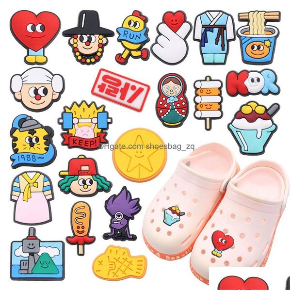 Parti di scarpe Accessori Moq 20 Pz Pvc Coreano Tagliatelle Istantanee Ghiaccio Tritato Taiyaki Cookie Doll Decorazioni di Design Fibbia Charms Per Bambini Dhxm0