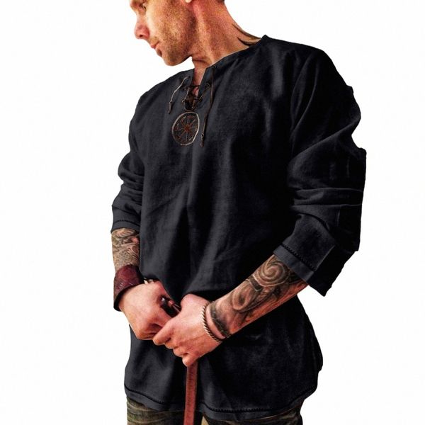 Camicia casual in lino Cott da uomo autunno Fi Maschio allentato Lg manica Hippie Beach T-shirt da uomo Streetwear 2023 Ropa Hombre V0PX #