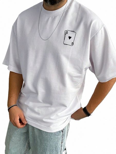 Spielkarte Pik A Print Herren Cott T-Shirts All-Mathe FI Kurzarm Atmungsaktive Oversize Oansatz Tops Männlich T-Shirt Kleidung T4de #