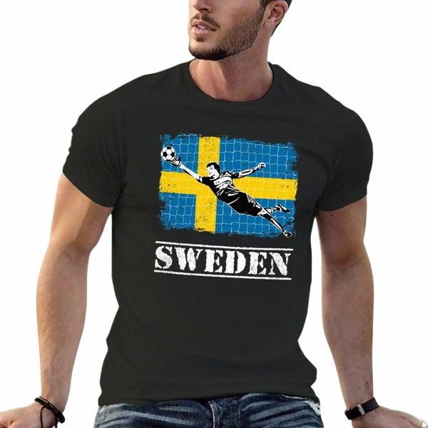 Suécia Soccer Supporter Goleiro Camisa T-Shirt Vintage Blanks Plain Mens Plain Camisetas 80nN #