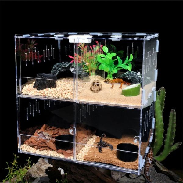 Terrari di rettile alimentatore serbatoio acrilico Acrilio Insetto Spiders Lucume allevate BOX TERRARIIUMTOROISE Snake House Cage Rettili Accessori