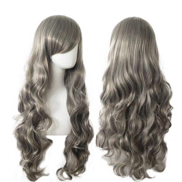 Costumi anime Cartoon Princess Cosplay ad alta temperatura Resistente alla temperatura Sintetica Wigque Biange obliqua Cos Wig 80 cm capelli ricci ondulati lunghi con un colore colorato dei capelli