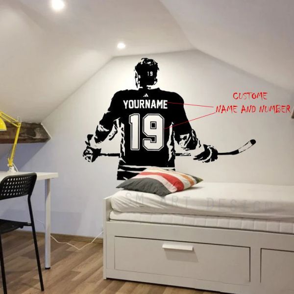 Aufkleber Hockey-Vinylaufkleber Benutzerdefinierter Name Hockey-Aufkleber Hockey-Wanddekoration Zahlen A1047 Papier ROWNOCEAN Modernes Eis Wählen Sie Namen und Trikot