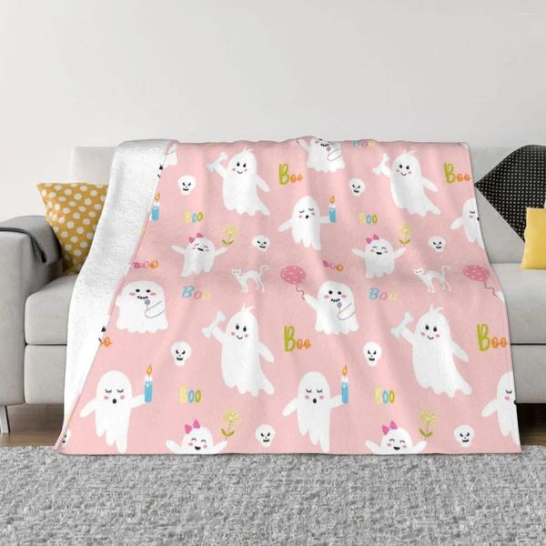 Coperte Pink Ghosts Boo Quote Coperta in flanella Halloween Divertente tiro per la casa Trapunta sottile in peluche