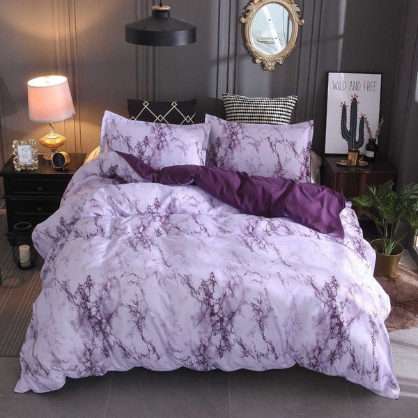 Conjuntos de cama Conjunto Impresso Mármore Branco Roxo Duveta Capa King Queen Size Quilt Breve Linho Cama Consolador 3 Pcs 221206301P