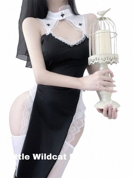 Lingerie sexy freiras traje role-playing uniforme freira temptati cosplay freira dr trajes de natal coss anime jogo roupas m0B0 #