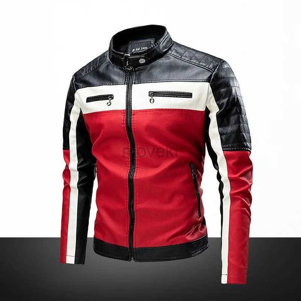 Pelle da uomo in ecopelle 2023 Giacca autunnale da uomo Bomber Biker Cerniera Moto Cappotto in pelliccia sintetica Maschile in pile Pilota Vintage Nero Rosso Marrone PU Giacca in pelle 240330