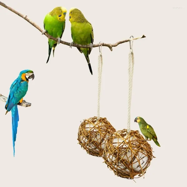 Outros suprimentos de pássaros pendurados rattan bola brinquedo animal de estimação balanço natural pecking selvagem