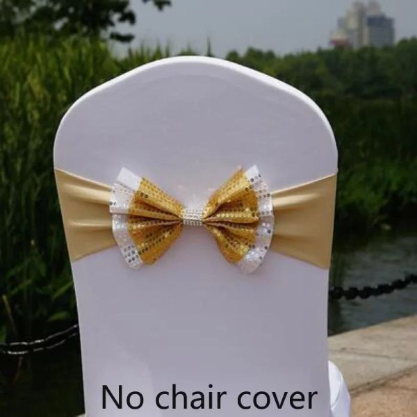 Faixas capa de cadeira de casamento, decorativa, flor, laço, cinto traseiro, capa traseira, lantejoulas duplas, 10 peças