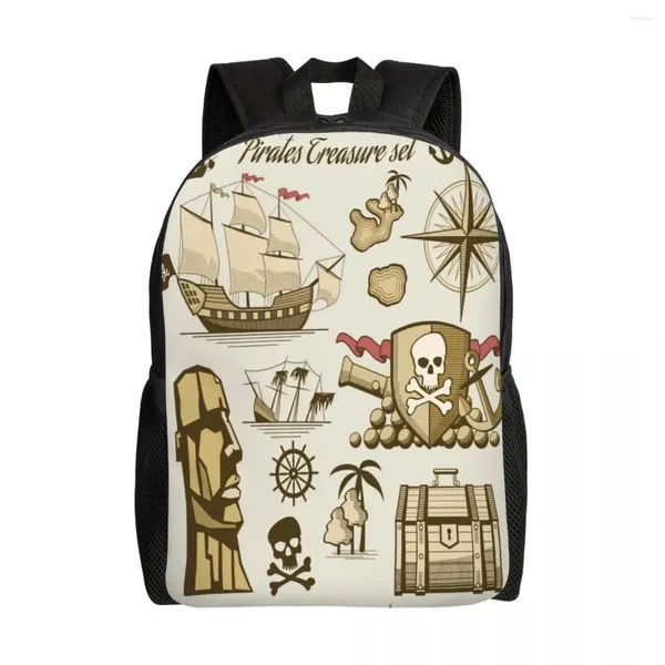 Mochila saco escolar 15 polegadas laptop casual ombro bagpack viagem pirata canhão crânio mar navio mochila