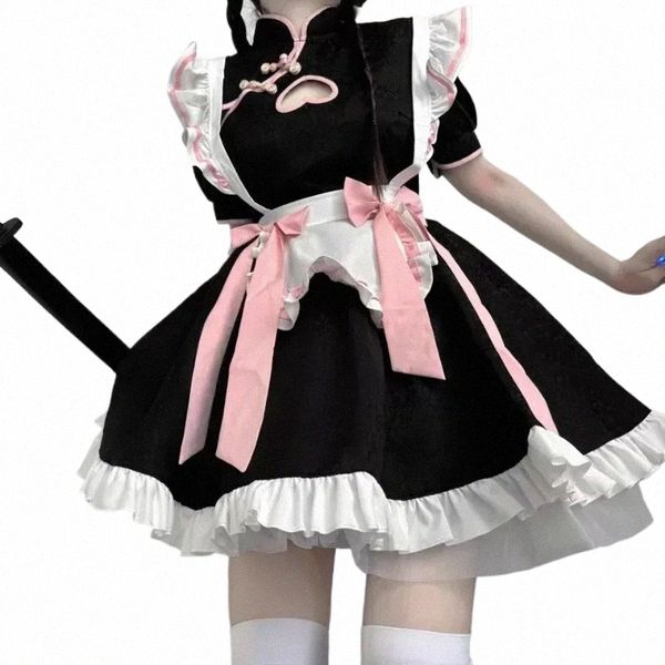 Chinesischer Stil Maid Kostüme Anime Chegsam Lolita Sweet Pink Dr School Girl Halen Animati Show Rollenspiel Maids Outfit n3d6 #