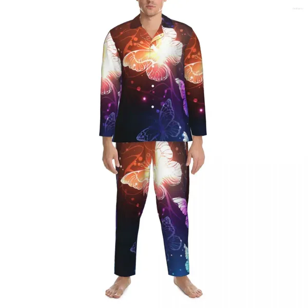 Startseite Kleidung Glowing Night Butterfly Pyjama-Sets, süßes Tier, romantische Nachtwäsche, Unisex, langärmelig, lässiger Schlaf, 2-teiliger Anzug, große Größe