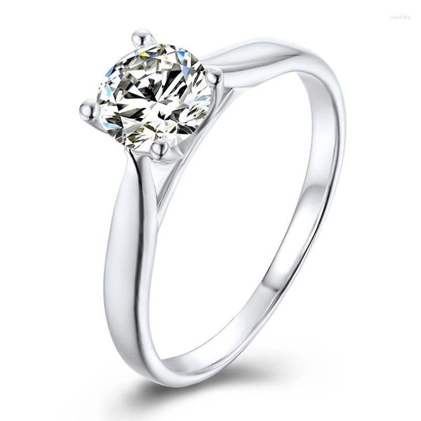 Anéis de cluster Anziw quatro pinos 925 prata esterlina moissanite diamante 5mm solitaire redondo casamento noivado mulheres jóias 220v