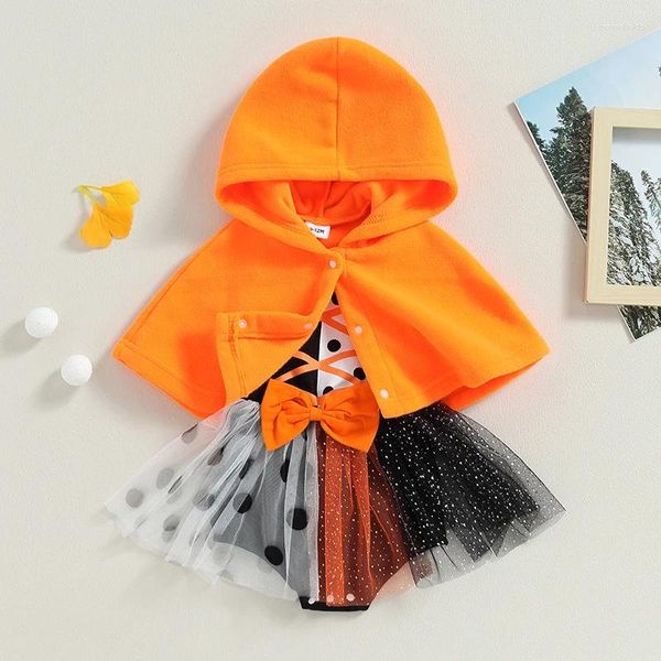 Conjuntos de roupas infantil bebê meninas halloween tule vestido bruxa traje manto vestidos cosplay para criança