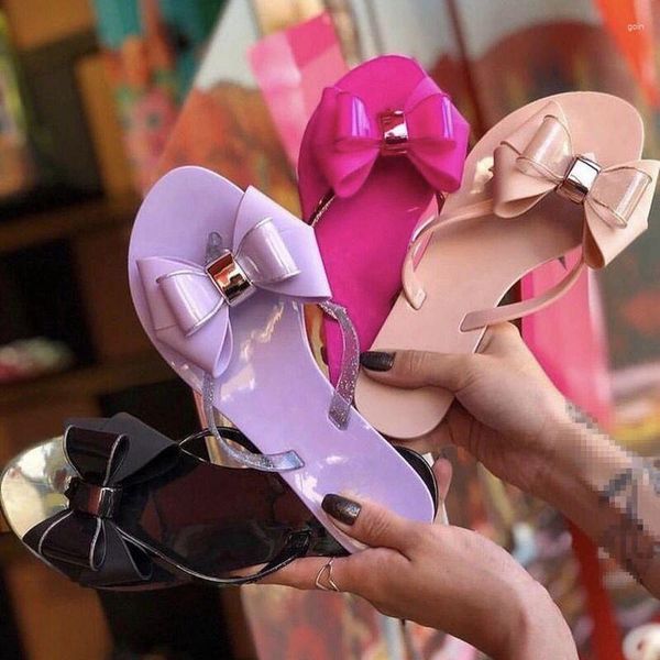 Pantofole estive da donna doppio strato fiocco con clip piedi infradito dolce ragazza caramelle scarpe da spiaggia suola morbida da donna antiscivolo piatta