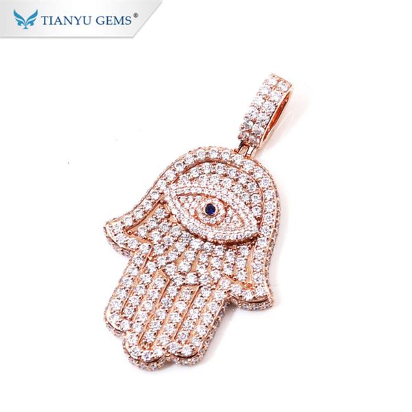 Tianyu Dichiarazione Fine Jewelry Iced Hip Hop Mens 14K Custom Pure Gold Vvs Diamond Moissanite Hamsa Ciondolo