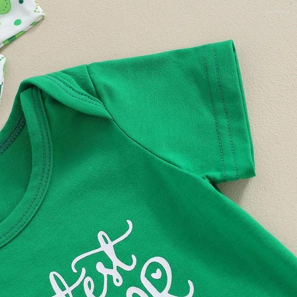 Set di abbigliamento St Patricks Day Born Baby Girl Outfit Mama S Portafortuna Pagliaccetto Trifoglio Pantaloncini con volant Abiti verdi irlandesi