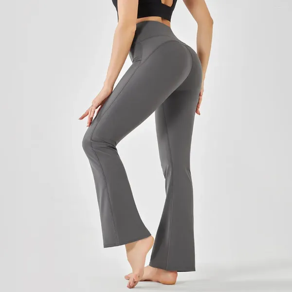 Leggings femininas dupla face náilon hip levantamento calças largas calças de cintura alta esportes correndo fitness yoga bell-bottoms leggins