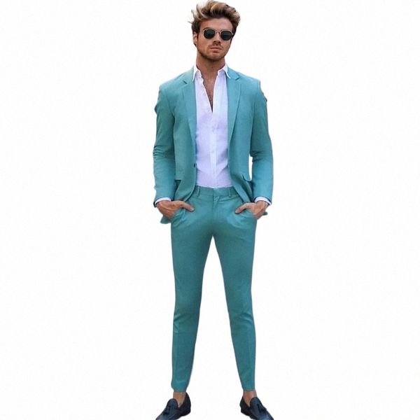 Stevditg Skinny Men Suits Mint Color Formal 2 Piece Jacket Pants Wedding Groom Regular Full Set Tailor-Made Slim Fit 2024 Terno y4Ns #