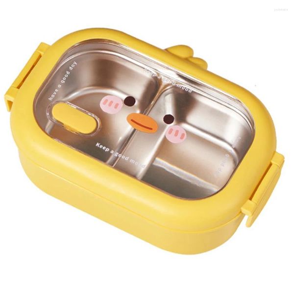 Stoviglie in acciaio inossidabile per bambini Scuola Kawaii Bento Box Contenitore portatile sigillato con doppia clip laterale per studente primario/impiegato