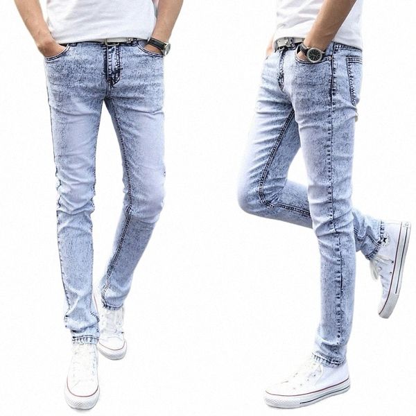 2023 Kolil Yeni Açık Mavi Skinny Jeans Erkekler İlkbahar Yaz İnce Denim Jeans Erkekler Pamuk Elastik Denim Pantolon Yüksek Kalite R85V#