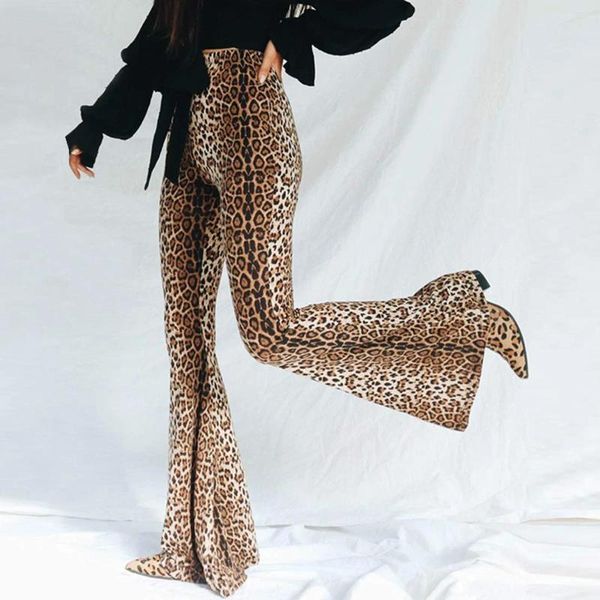 Pantaloni da donna Donna Stampa animalier Look Lungo Stampato leopardato Pantaloni a vita alta Leggermente svasato Biforcuto Gamba larga Streetwear Y2k