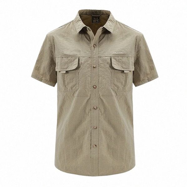 Yeni Erkek Askeri Gömlek Kısa Kollu Hızlı Kuru Dönüş Yatak Taktik Gömlek Açık Yürüyüş Kam Balıkçılık Giysileri Artı Beden L8AA#