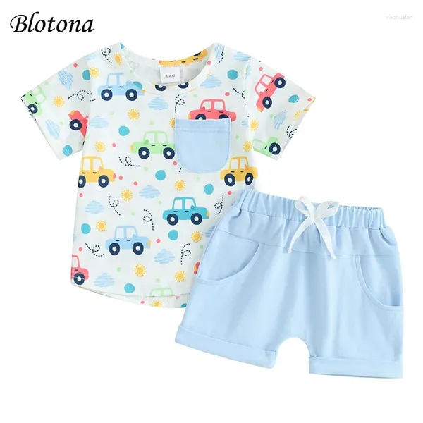 Set di abbigliamento Blotona Pantaloncini per neonato Set T-shirt con stampa a maniche corte per auto con elastico in vita Abito casual estivo 3M-3Y