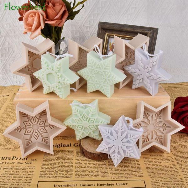 Moldes de cozimento série de natal cinco pontas estrela floco de neve floco perfumado molde de silicone artesanal sabão fondant moldes decoração do bolo