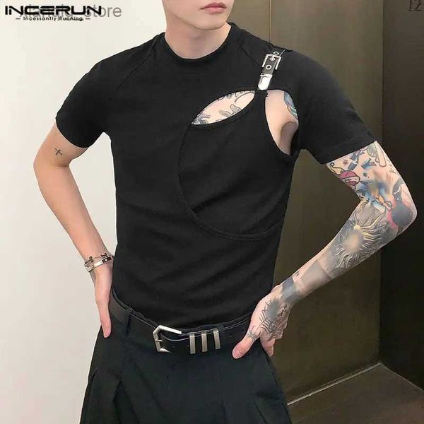 Herren T-Shirts 2023 Männer T-shirt Solide Aushöhlen Oansatz Kurzarm Sommer Männer Kleidung Streetwear Fitness Mode Unregelmäßige T Tops24328