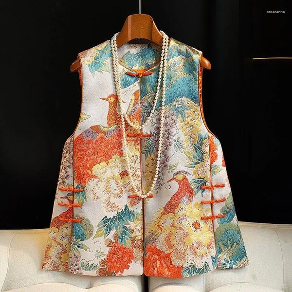 Abbigliamento etnico 2024 Canotta in broccato jacquard da donna in stile cinese con bottoni ricamati Canotta Tangsuit Veat Top