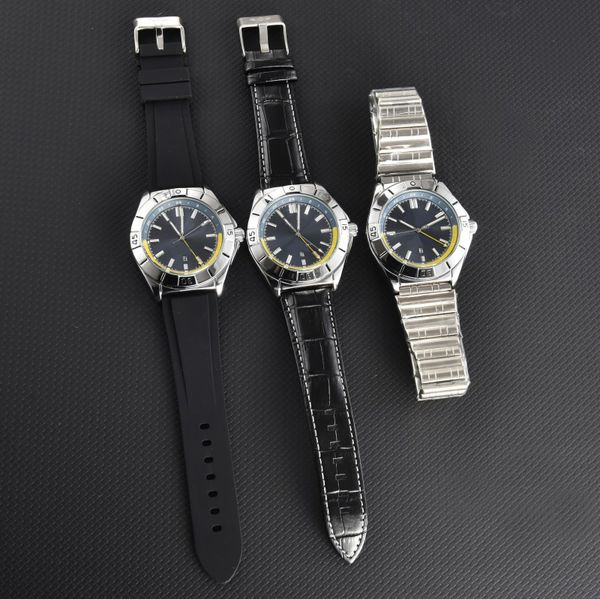 Movimento de quartzo relógios masculinos de alta qualidade cronomat moda designer relógios aço inoxidável banhado a prata pulseira de couro montre relógio de luxo à prova d'água sb078