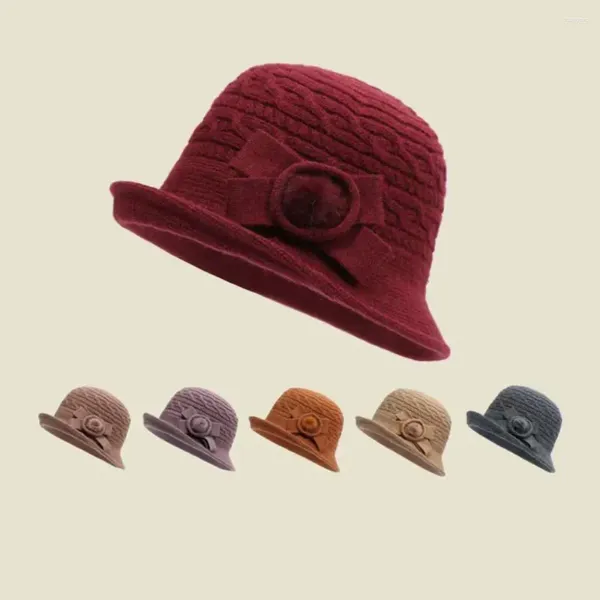 Береты, шерстяная повседневная шляпа-тазик в стиле ретро, однотонный волосатый шарик с бантом, ведро для пожилых рыбаков, осень-зима