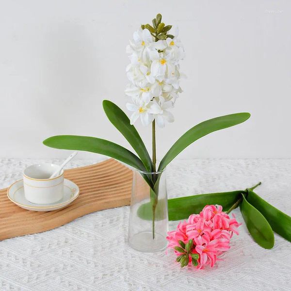 Flores decorativas 3d Flor artificial Sentir ramo único com folhas com folhas Plantas verdes de plantas verdes falsas decoração de casa floral por atacado PO