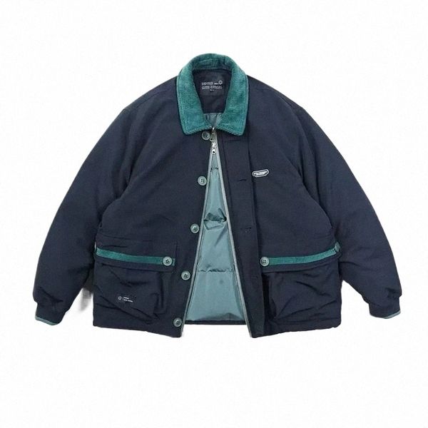 Amerikan Retro Workwear Parkas Erkekler Japon Cityboy Kış Büyük Boy Kalın Sıcak Pamuk Hip Hop Patchwork Kapitone Ceket 212Z#